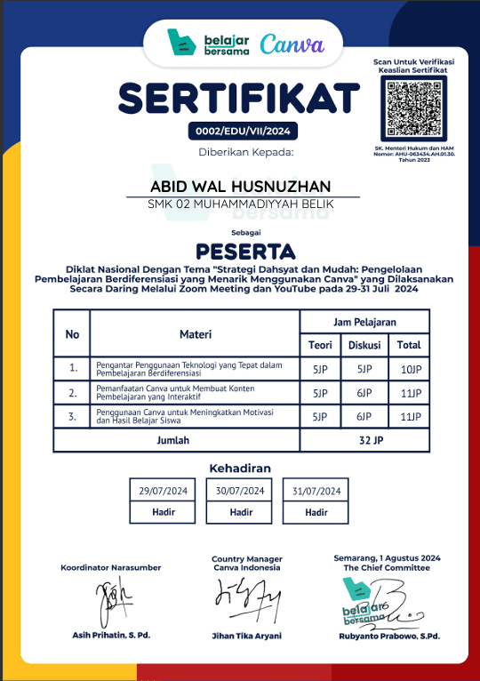 Diklat Nasional: Pengelolaan Pembelajaran Berdiferensiasi Menggunakan Canva (32 JP)