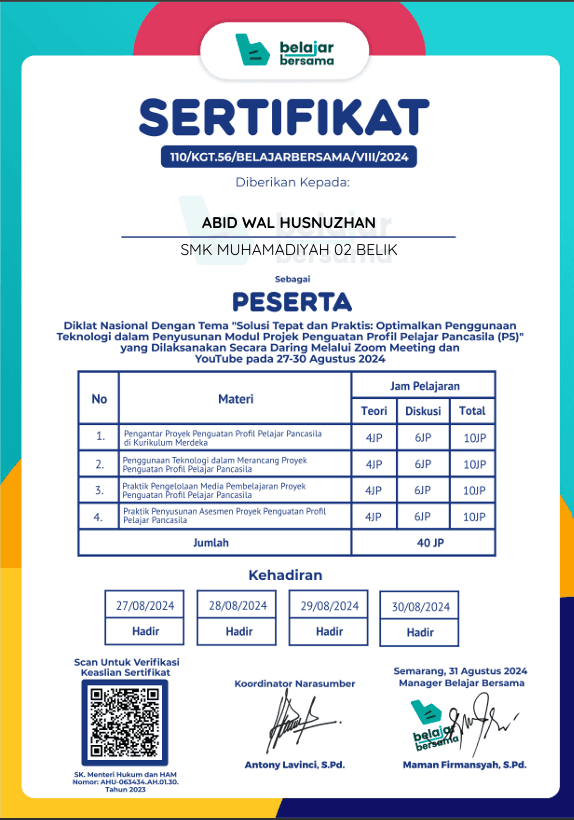 Diklat Nasional: Penggunaan Teknologi dalam Penyusunan Modul Projek (P5) (40 JP)